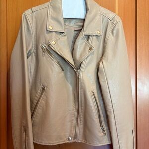 Blank NYC Cream Leather Moto Jacket Asymmetrical Zipper